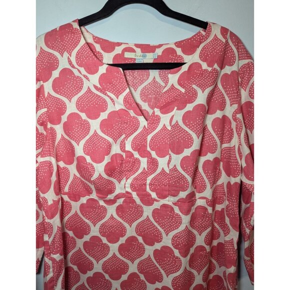 Boden Womens Pink & White Linen Tunic Dress Moroccan Print Size 14 Long - Picture 8 of 13